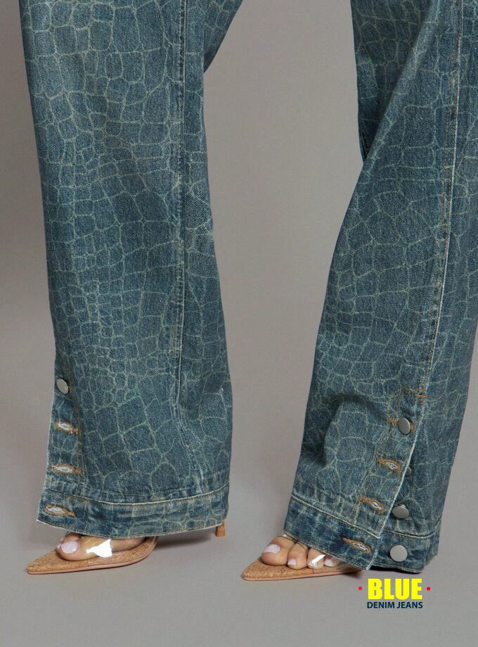 Denimoi Straight Leg Ankle Slit Button Detail Denim Jeans