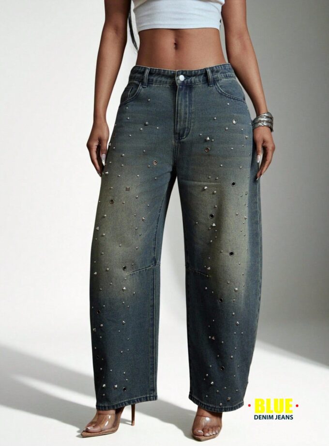 LocalDenimoi Women's Casual Washed Flared Leg Baggy Jeans