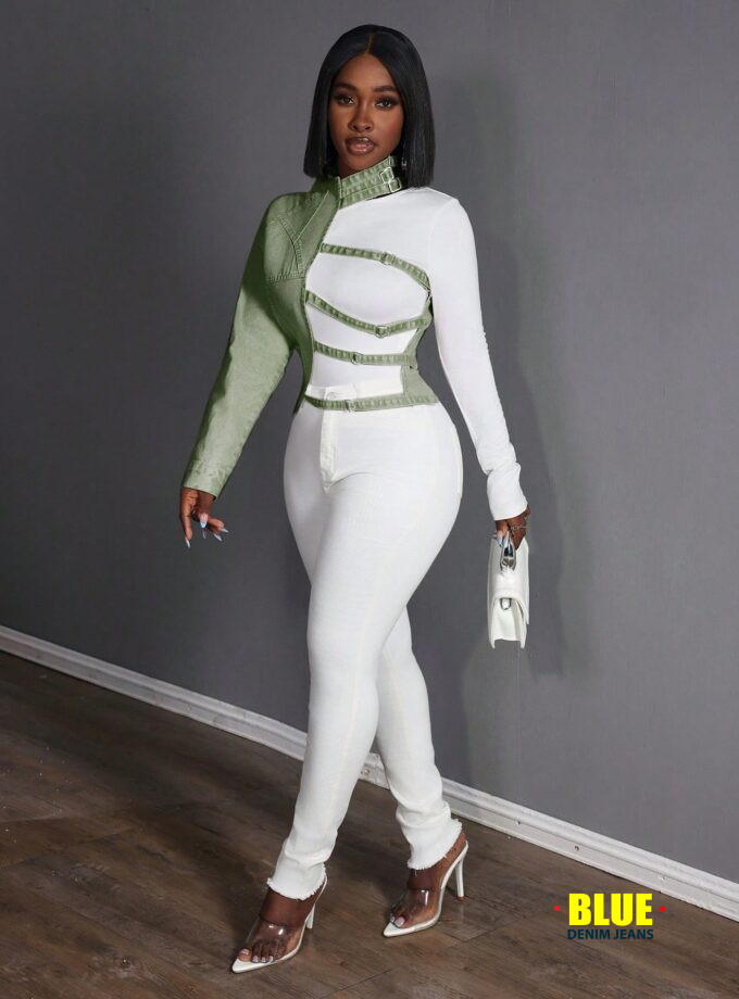 SHEIN Slayr Women's Stand Collar Long Sleeve Slim Fit Denim Blouse, Casual Weekend Wear