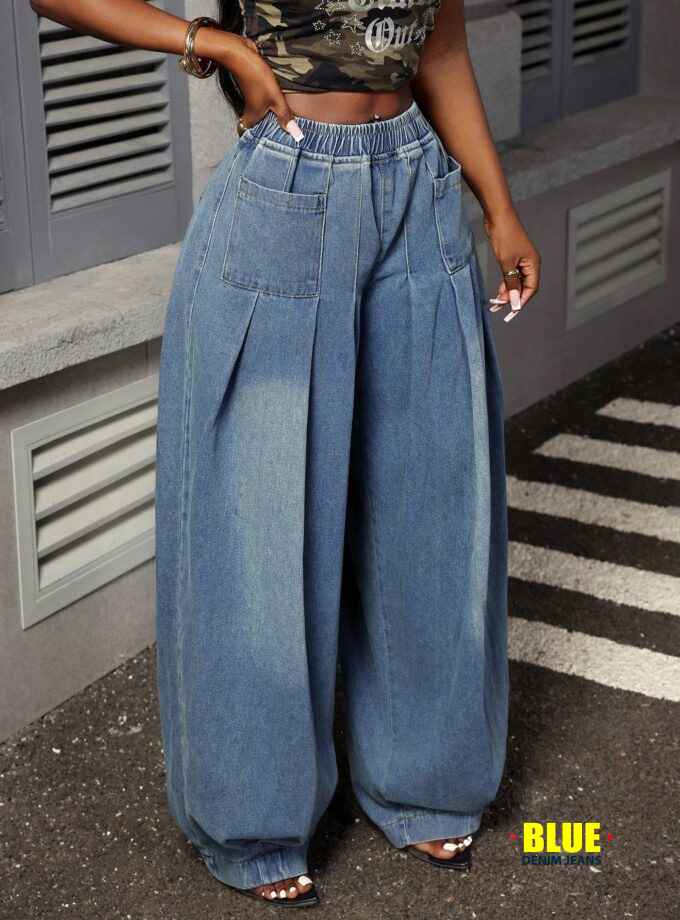 LocalSlaydiva Women's Casual Washed Pleated Wide-Leg Jeans