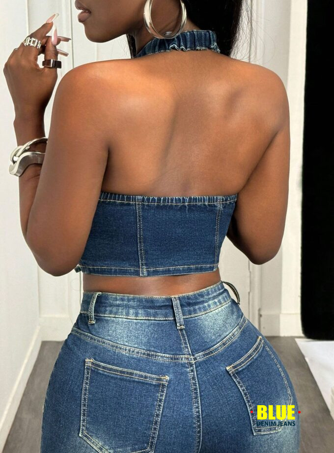 Slaydiva Women's Distressed Tie-Front Denim Blouse Summer Outfits For Women Corset Tops For Women Going Out Tops Women Going Out Tops