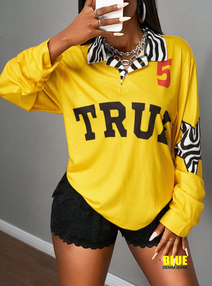 Slaydiva 2025 Autumn And Winter New Street Casual Loose Color Striped Pattern Splicing POLO Collar Long-Sleeved Women T-Shirt, Suitable For Party, Rave Outfits, Halloween Clothes, Night Out, Club Outfits Women Sexy, Brunch Outfits For Women, Street Fashio