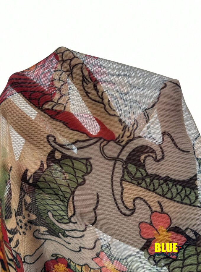 Slaydiva New Spring And Summer Street Music Festival Sexy Small Stand-Up Collar Short-Sleeved Slim Trousers See-Through Full-Frame Dragon Pattern Printed Mesh Women's Tight Jumpsuit Jumpsuits For Women Printed Jumpsuits