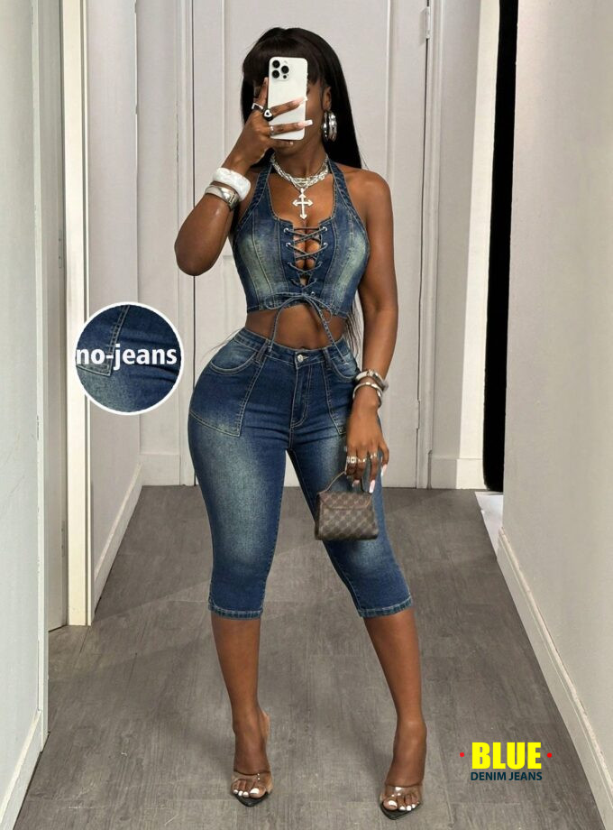 Slaydiva Women's Distressed Tie-Front Denim Blouse Summer Outfits For Women Corset Tops For Women Going Out Tops Women Going Out Tops