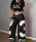 Slaydiva New Summer Casual Screenshots Sexy Sports Style Ball Suit Round Neck I-Shaped Vest Slogan Logo White Letter Print Truncated Red Vest + Wide-Leg Pants Trousers 23 Numbers Red Camouflage Striped Print Woven Pants LadieTwo Piecesce Suit-B