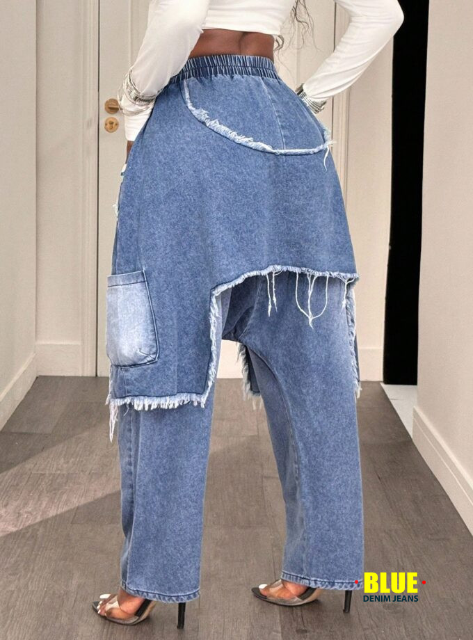 LocalSlaydiva Women's Elastic Waist Frayed Hem Loose Harem Casual Jeans Baggy Jeans Y2k Oversized Jeans Frayed Jeans Patchwork Jeans Loose Jeans Distressed Jeans Ripped Jeans Denim Pants