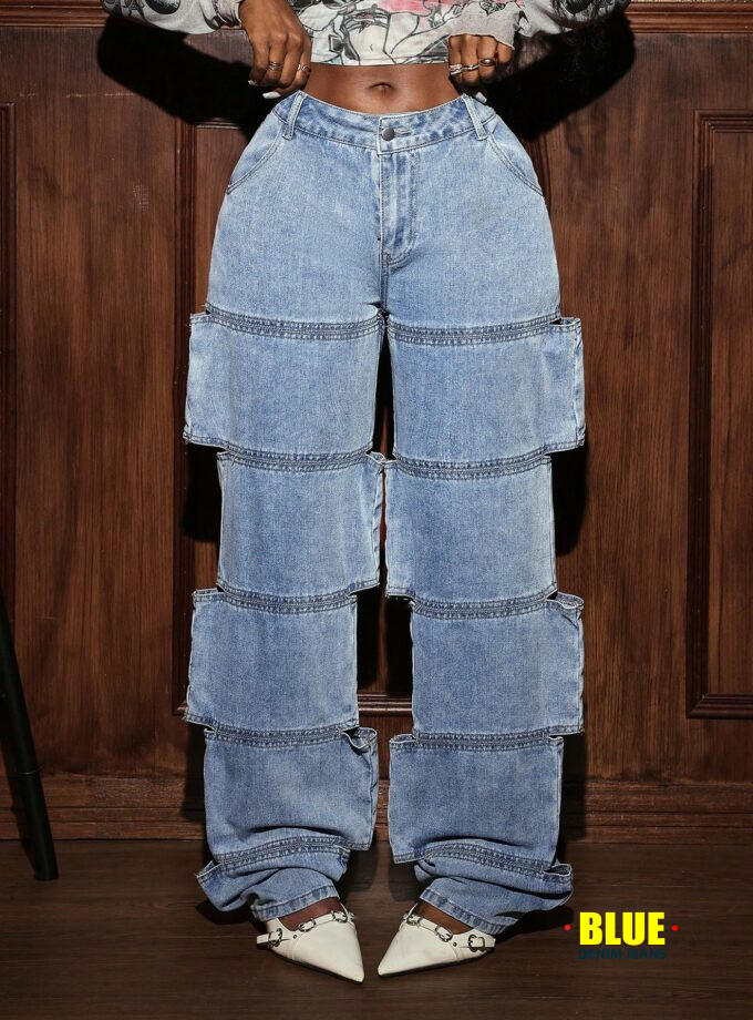 Slaydiva Women's Pocketed Cutout Wide Leg Loose Fit Jeans