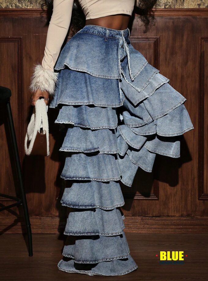 Slaydiva Women's High Waist Ruffled Wide Leg Loose Casual Jeans