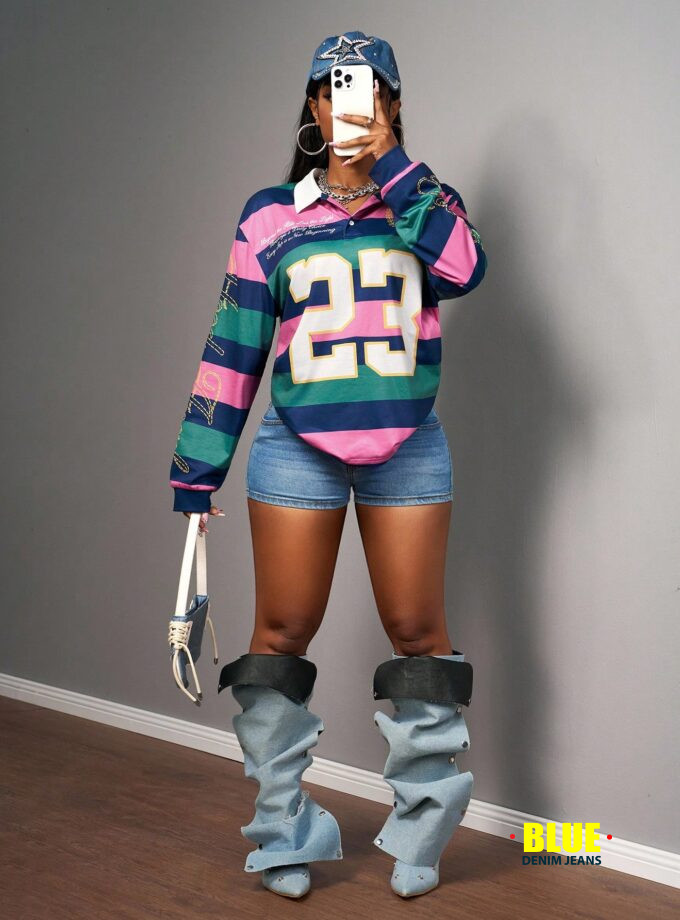 Slaydiva 2025 Autumn And Winter New Street Casual Loose Color Striped Pattern Splicing POLO Collar Long-Sleeved Women T-Shirt, Suitable For Party, Rave Outfits, Halloween Clothes, Night Out, Club Outfits Women Sexy, Brunch Outfits For Women, Street Fashio