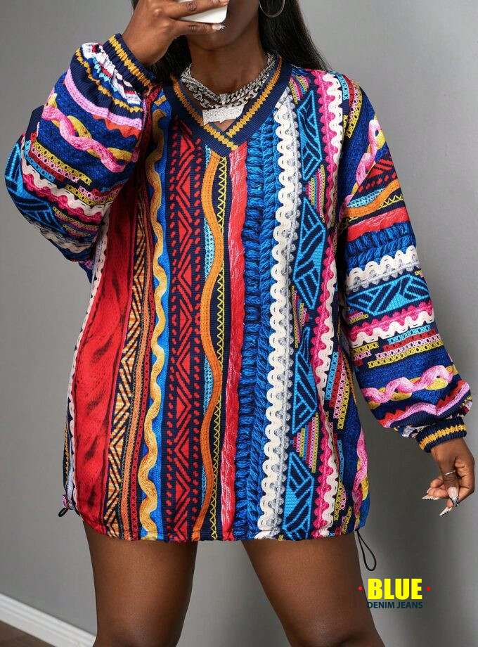 Slaydiva 2025 Autumn And Winter New Street Casual Loose Wind Material Full-Face Printing Long-Sleeved V-Neck Women Sweatshirt,Rave,Birthday,Halloween Costumes,Party,Christmas,Brunch,Back To School