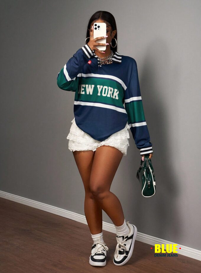 Slaydiva 2025 Autumn And Winter New Street Casual Loose Color Striped Pattern Splicing POLO Collar Long-Sleeved Women T-Shirt, Suitable For Party, Rave Outfits, Halloween Clothes, Night Out, Club Outfits Women Sexy, Brunch Outfits For Women, Street Fashio