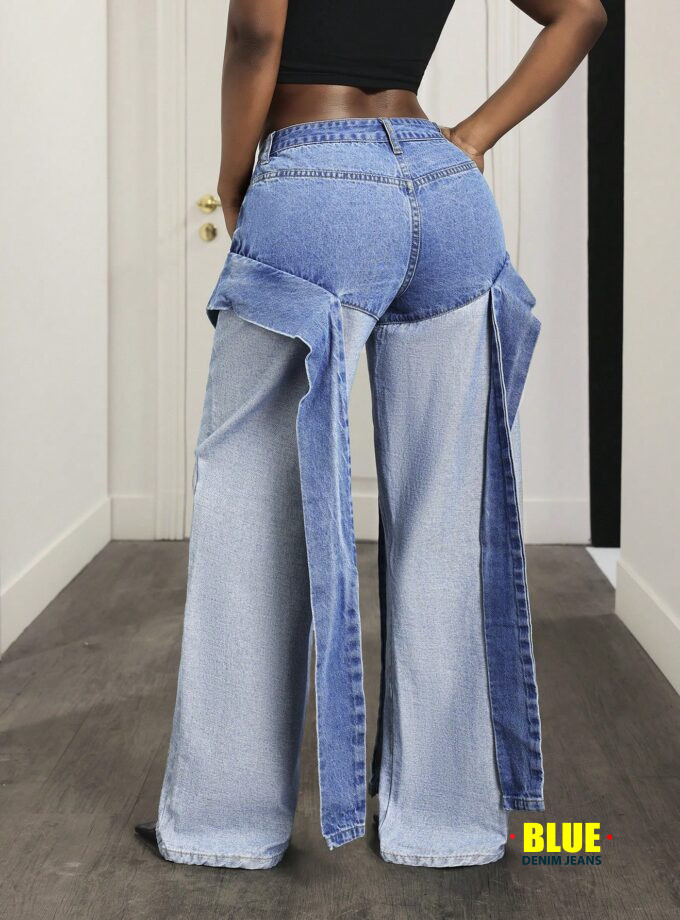 Slaydiva Women's Fashion Contrast Color Pocket Loose Fit Jeans