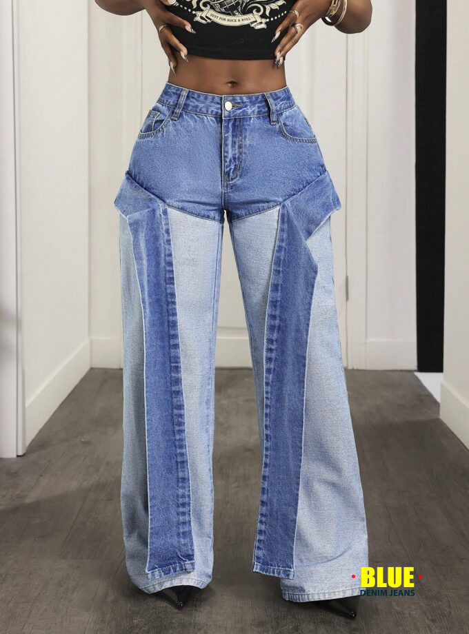 Slaydiva Women's Fashion Contrast Color Pocket Loose Fit Jeans