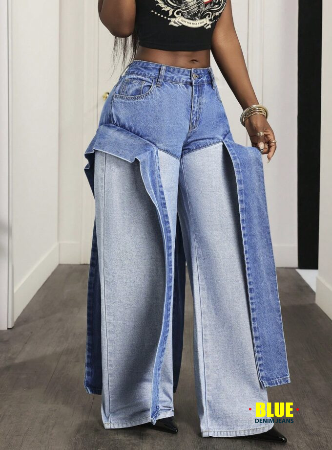 Slaydiva Women's Fashion Contrast Color Pocket Loose Fit Jeans