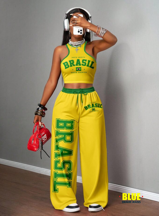 Slaydiva Women's Autumn Clothes/Women's Winter Clothes/Women's Going Out Tops/Y2k Clothing/Streetwear/Graffiti Print/2 Pieces Women's Casual Streetwear Tight Camisole And Loose Pants Set/Suitable For S